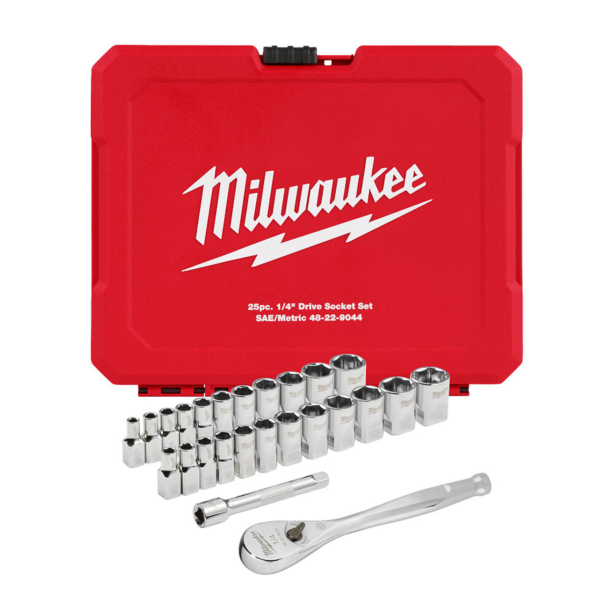 Milwaukee 25-Pc. 1/4in.-Drive Ratchet and Socket Set, SAE/Metric, Model# 48-22-9044